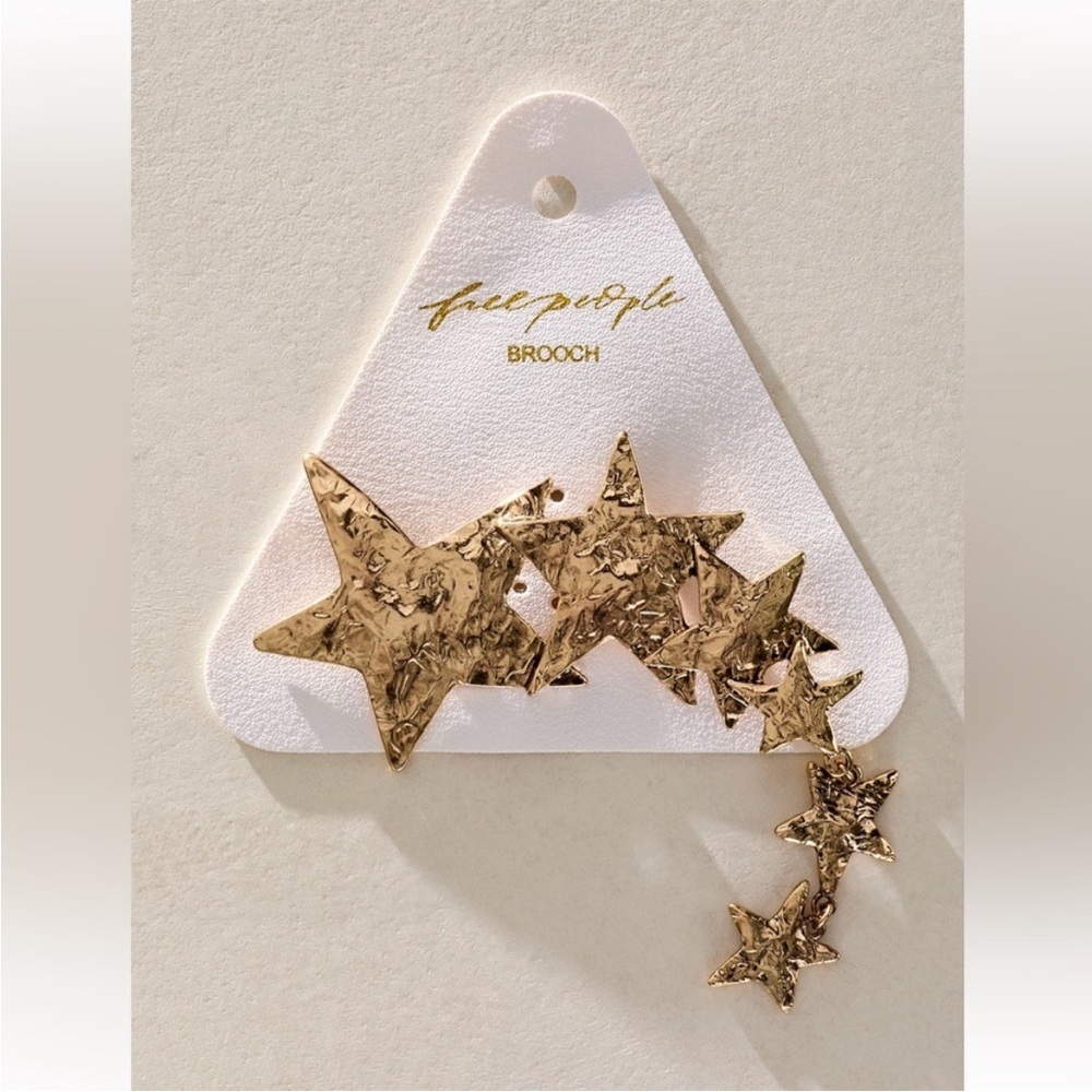 Free People Shooting Stars Brooch – Gold Celestial Pin NWT